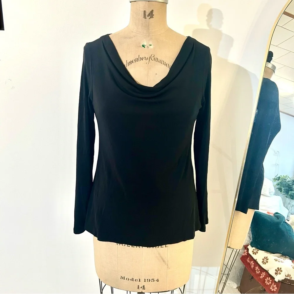 Eileen Fisher Black Long Sleeve Cowl Neck Blouse 100% Silk Sz S